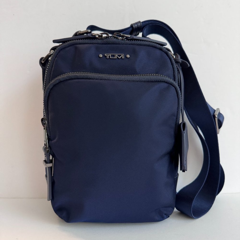 TUMI Voyageur Navy (Gunmetal Hardware) RUMA Crossbody Nylon w/ leather trim Bag
